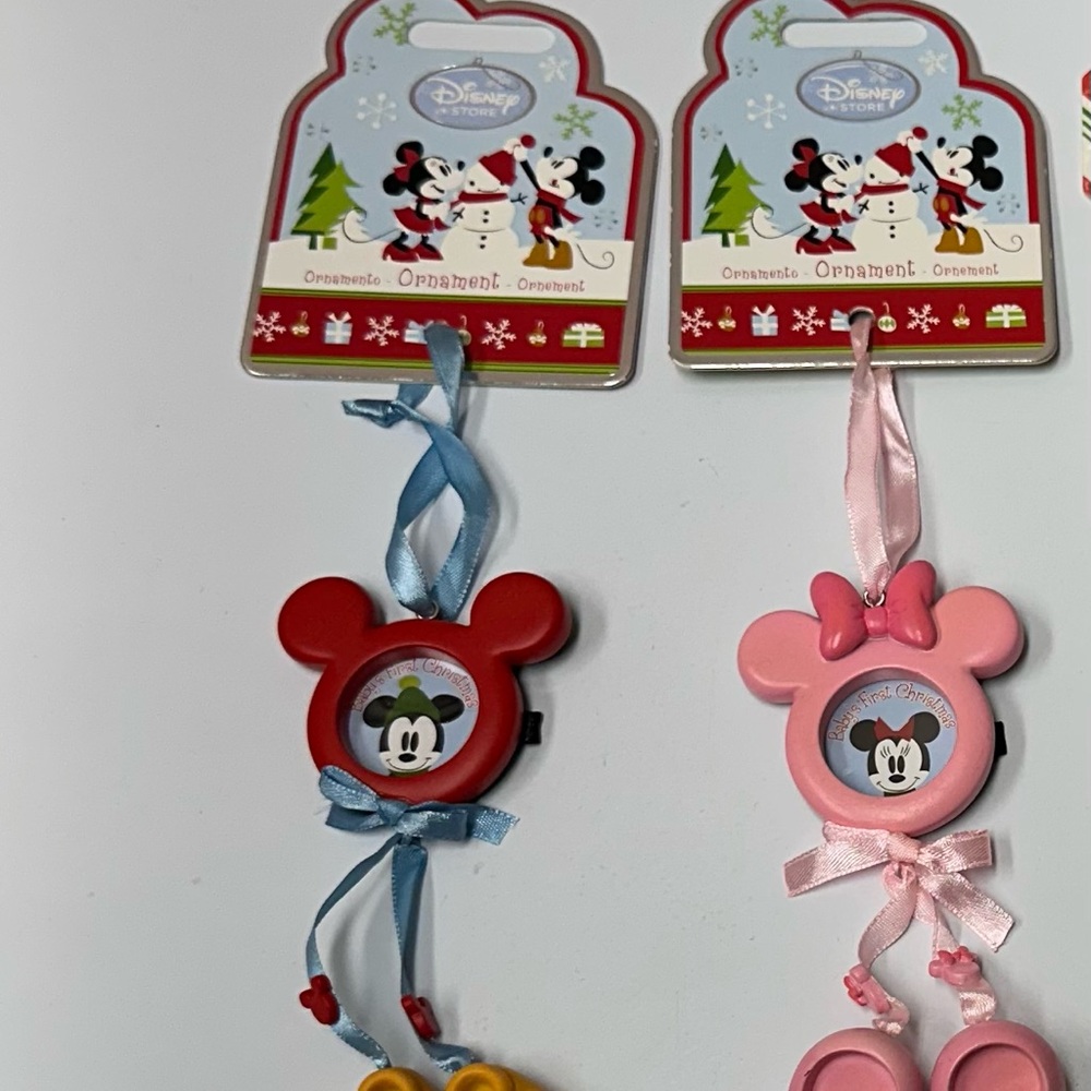 Disney Mickey and Minnie Mouse Ornament Set - Red and Pink